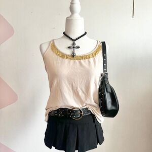 Beige Y2K Beaded‎ Top, 90s, Festival, Coachella, Boho, Bohemian, Large